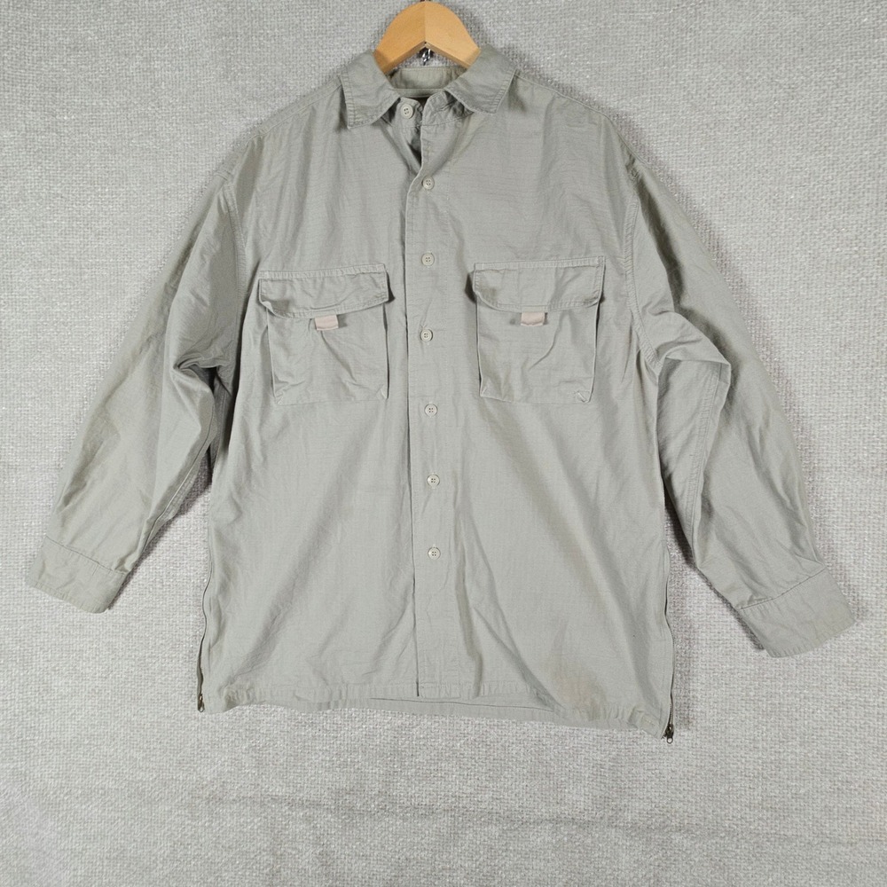 Route 66 Mens Large Khaki Cotton Ripstop Tactical Utility Button Down Shirt